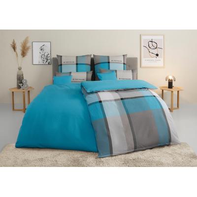 Bettwäsche TOM TAILOR HOME "Lenny in Gr. 135x200 oder 155x220 cm", blau (türkis, grau), B/L: 135cm x 200cm, , Renforcé, B/L: 80cm x 40cm, Renforcu00e9, Obermaterial: 100% Baumwolle, Bettwäsche, mit GRATIS-Zugabe: Kissenhülle, in Biber und Renforcé... Image