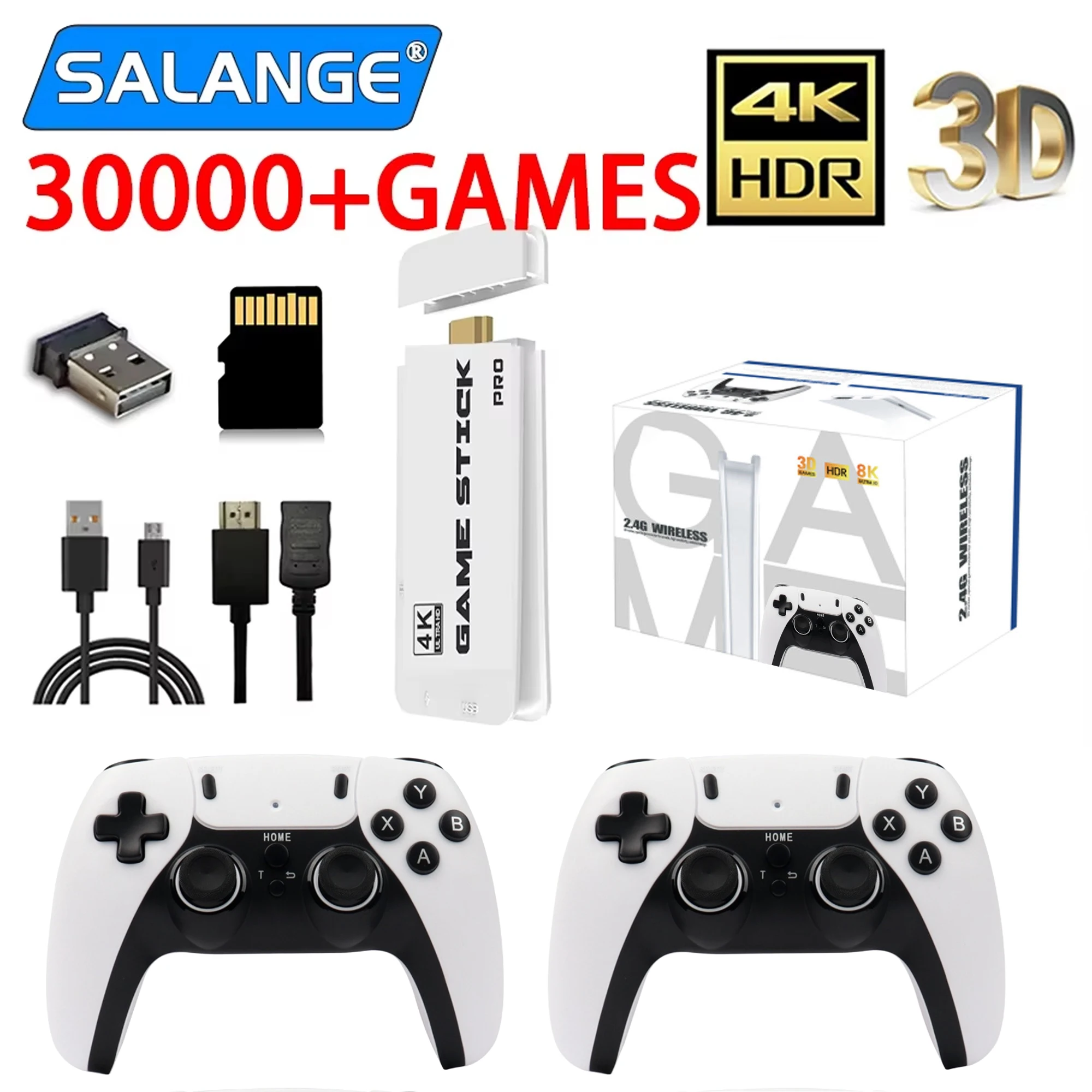 4K Pro Game Stick 64G 30000+ Video Game Console 2.4G Double Wireless Controller 4K Retro Game TV Stick Retro Classic Games