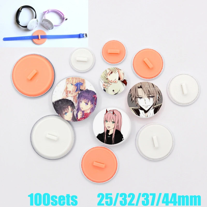 100 pièces/ensemble 25mm Badge consommables Romance Silicone bracelet en caoutchouc Badge Machine bricolage matériaux vierges Badge accessoires