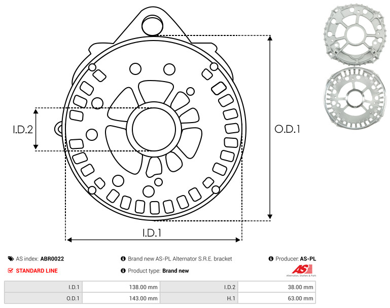 AS-PL Halter, Generator-Antriebsflansch ABR0022 Universal 143,00mm Image