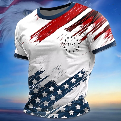 T-shirt homme patriotique Jour des Anciens Combattants Patriote Veteran T-shirt drapeau américain à manches courtes T-shirt impression 3D col rond shirt street style fête anniversaire street blanc