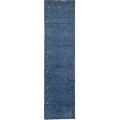 Läufer MORGENLAND "GABBEH FEIN FENTH", blau, B:80cm H:18mm L:200cm, Wolle, Teppiche, Schurwolle bunte Bordüre Image