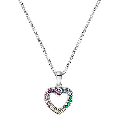 Kette mit Anhänger PRINZESSIN LILLIFEE "Herz 2031167", bunt (silberfarben, pink, rosa, gelb, blau, grün), Halsketten, Mädchen, Silber 925 (Sterlingsilber), L: 38cm, mit Zirkonia (synth.) Image