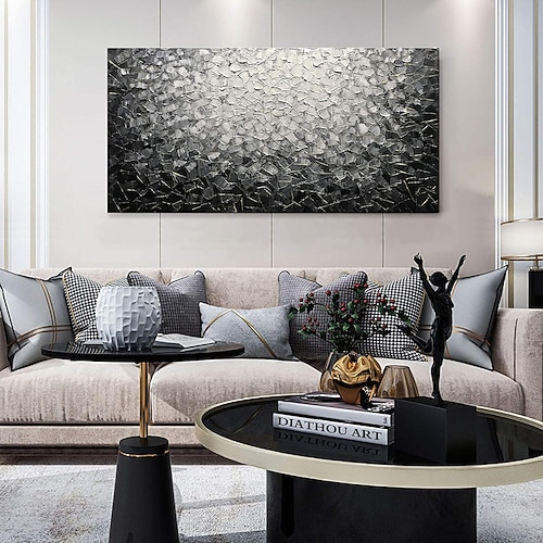 handgemachtes Ölgemälde Leinwand Wandkunst Dekoration moderne abstrakte Textur schwarz weiß für Wohnzimmer Wohnkultur gerollt rahmenloses ungedehntes Gemälde Image