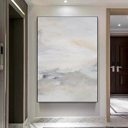 handgemachte Wandkunst Pastellgemälde handgemachtes abstraktes graues Landschaftsgemälde eklektisch minimalistisch moderne Kunst neutrale Meereslandschaft Malerei Wanddekoration gerahmte Leinwand Image