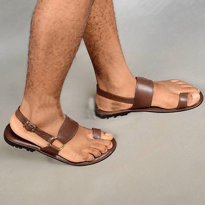 Men's Brown Faux Leather Open-Toe Sandals – Adjustable Buckle Strap Design, Lightweight and Comfortable for Casual Summer Wear