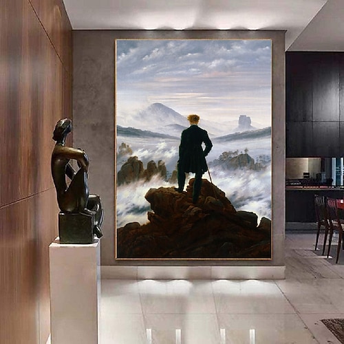 Ölgemälde Caspar David Friedrich, handgemalter Wanderer über dem Nebelmeer, Ölgemälde von Caspar David Friedrich, Gemälde auf Leinwand, große Wandkunst, Raumdekoration, Bürodekoration, Geschenk für Image