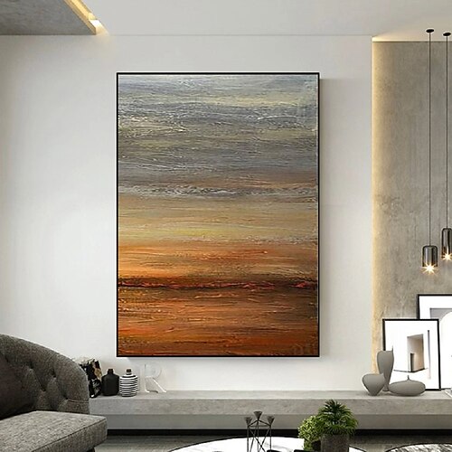 handgemalte Landschaftsbilder auf Leinwand handgefertigte orangefarbene Meeresstrandmalerei Ölgemälde Kunstwerk handgefertigte Triptychongemälde für Wohnzimmer Schlafzimmer Büro Wanddekoration