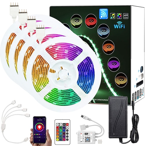 65.6ft (4x5M) Smart App Steuerung LED Streifenlichter WIFI 5050 RGB 360 LEDs funktioniert mit Alexa mit Adapter-Kit DC12V Image
