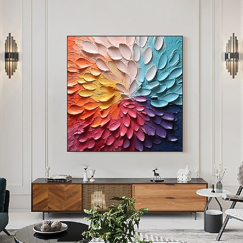 Original strukturiertes Blumenölgemälde auf Leinwand große Wandkunst abstrakte minimalistische Kunst individuelle Malerei bunte Wanddekoration Wohnzimmerkunst Image