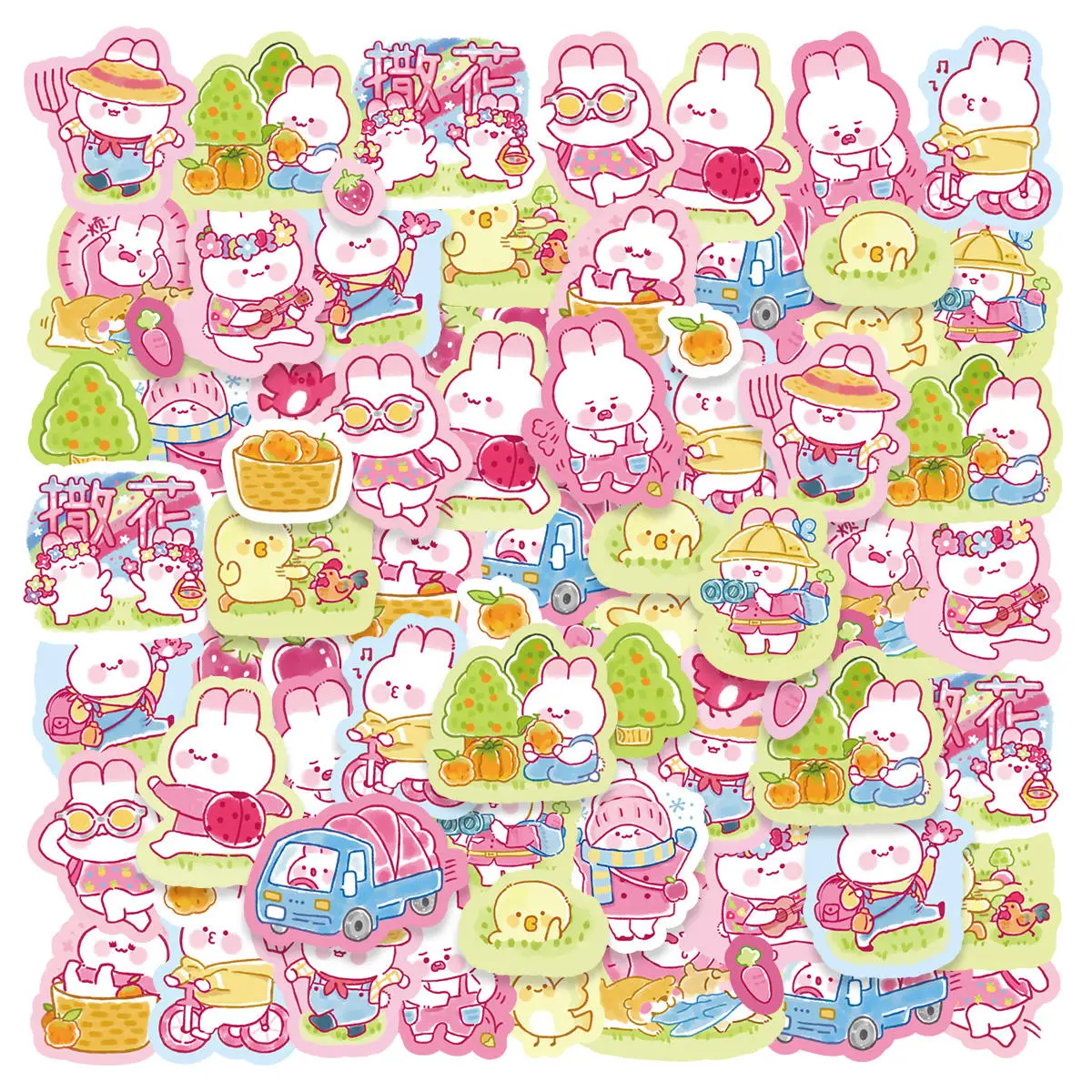 1Sheets PVC Flash Film Cartoon Children's Korean Kawaii Bunny's Farm Waterproof and Wear-resistant Stickers Rich Patterns