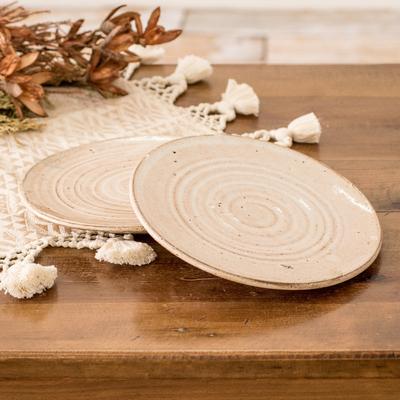 Appetite for Tenderness,'Pair of Traditionally Made Beige Spiral Motif Dessert Plates'