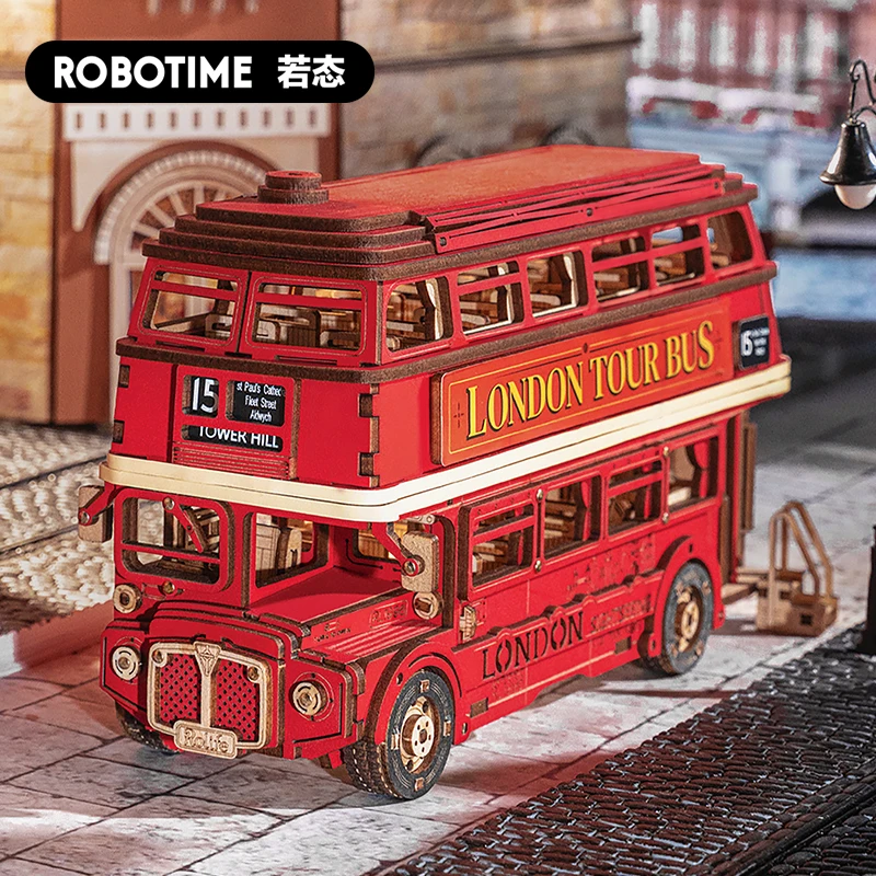 Robotime Rolife London Tour Bus City Modello di auto turistica I migliori regali presenti per bambini Kit di blocchi di costruzione Puzzle in legno 3D