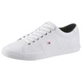 Sneaker TOMMY HILFIGER "ESSENTIAL LEATHER SNEAKER", Herren, Gr. 46, weiß, Leder, sportlich, Schuhe, Freizeitschuh, Halbschuh, Schnürschuh mit Flaggenstickerei