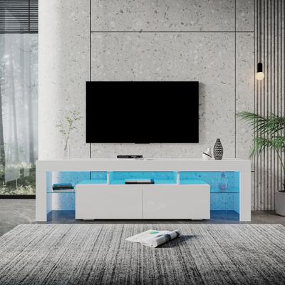 Modern gloss white TV Stand for 80 inch TV , 20 Colors LED TV Stand w/Remote Control Lights