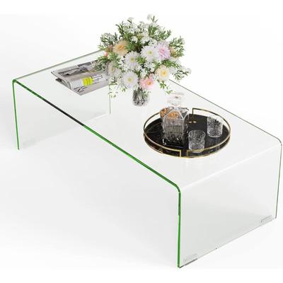 Costway - Couchtisch aus gehärtetem Glas, U-förmiger Beistelltisch, Moderner Glastisch,