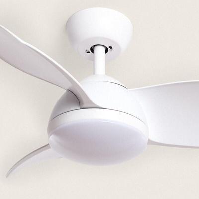 Deckenventilator Leise Poros 76cm DC-Motor Weiß Mit Licht, Wandschalter + Fernbedienung, Wifi: False Image