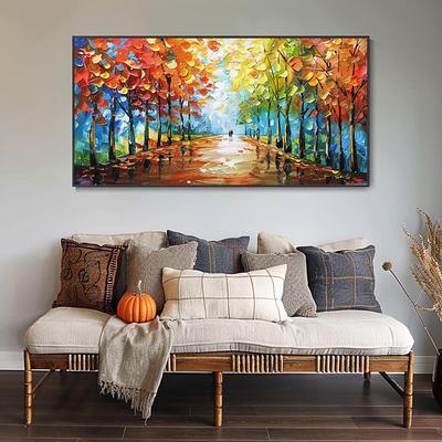 Handmade Colorful Tree Painting on Canvas Impasto Forest Wall Decor Nature Inspired Textured Wall Art Vivid Autumn Leaves Canvas Modern Nature Decor No Frame