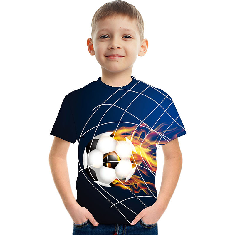 Boys 3D Color Block Football T shirt Short Sleeve 3D Print Summer Active Cute Streetwear Polyester Rayon Kids 3-12 Years School Outdoor Daily
