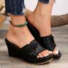 Women's Sandals Wedge Sandals Platform Sandals Embroidery Sandals Peep Toe Sandals Black Beige