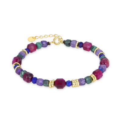 Luxenter 925 Sterling Silber Armband mit mehrfarbigem Naturstein in 18K Gelbgold - Asela Image
