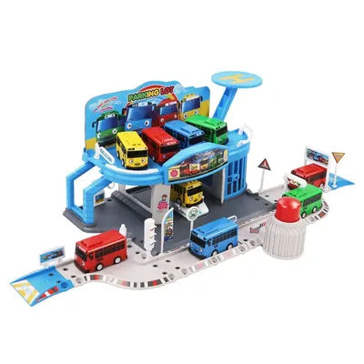Cartoons Tayo the Little Bus Set Assembled Bus Station Parking Lot Car Runway Model with 2 Mini Tayo