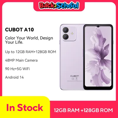 Android Smartphone Cubot A10, 12GB RAM (4GB+8GB), 128GB ROM, Octa-core, 6.56-Inch 90Hz Screen, 5100mAh, 48MP, 5G WiFi, 4G Phone