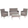 Set Lounge Morelia, 4 Pezzi, in polyrattan, da Tavolo, Divano, 2 poltrone, Marrone-Beige