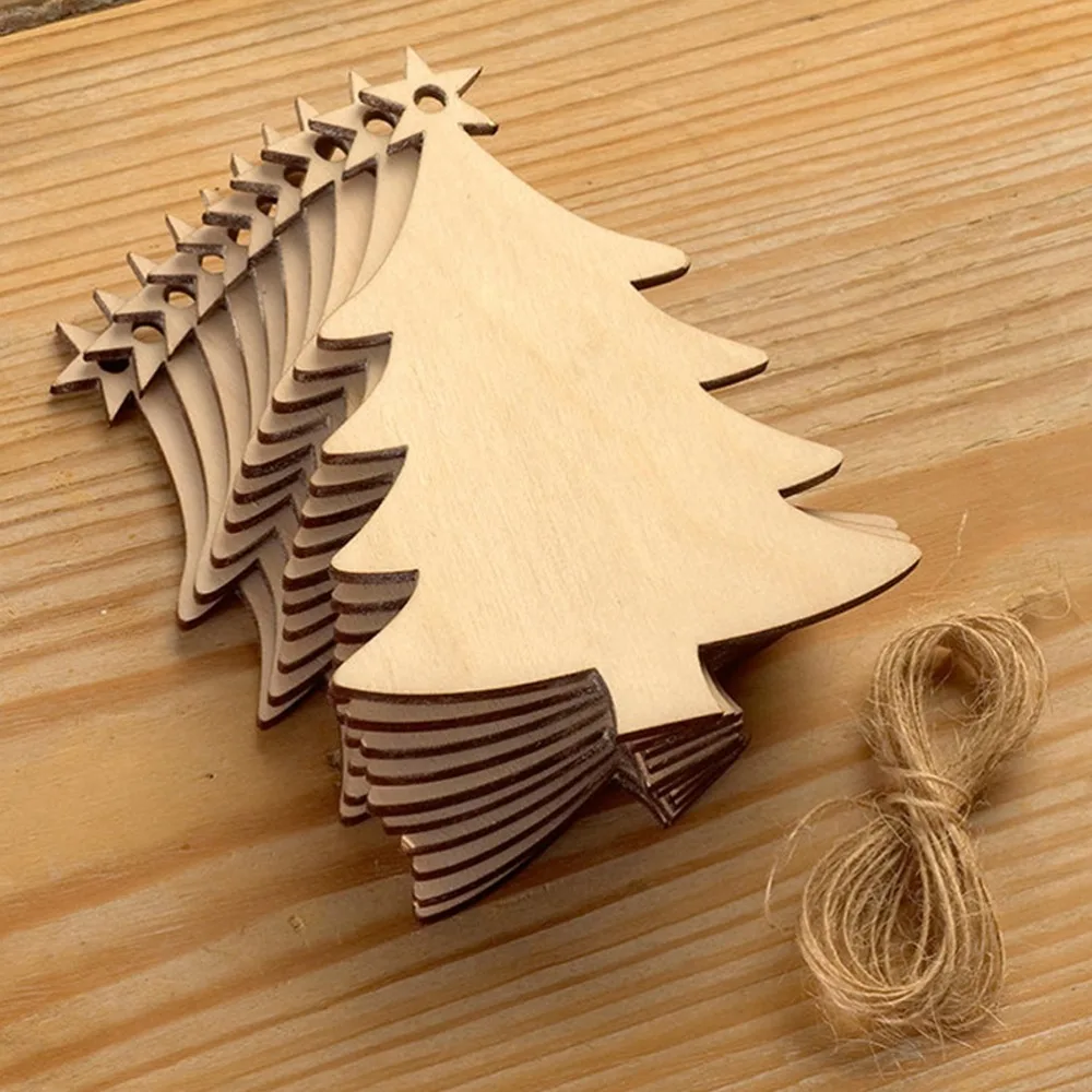 Embellissements d'arbre de noël en bois, 10 pièces, vierges avec ficelles pour décoration de carte artisanale de noël, bricolage