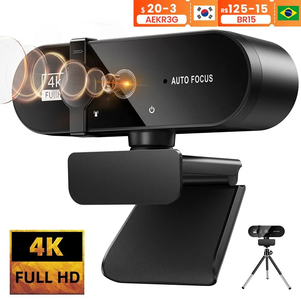 4K Webcam 1080P Mini Caméra 2K Full HD Webcam avec Microphone 30fps USB Web Cam pour Auto Focus PC Portable Caméra de Tir Vidéo