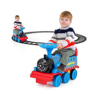 Costway 6V Electric Kids Ride On Car Toy Train with 16 Pieces Tracks-Navy