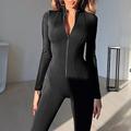 Per donna Tuta Cerniera Tinta unica Girocollo Attivo Strada Sport Standard Manica lunga Marrone Bianco Nero S M L Inverno