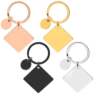 20Sets Pet Dog ID Tag Stainless Steel Mirror Metal Blank Square Personalized Keychain Keyring