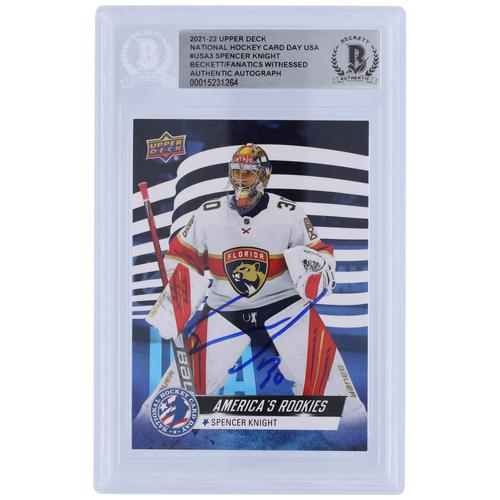 Spencer Knight Florida Panthers signierte 2021-22 Upper Deck National Hockey Card Day America's Rookies #USA-3 Beckett Fanatics bezeugte authentifizierte Rookie-Karte