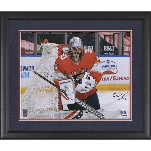 Spencer Knight, Florida Panthers, signiertes, gerahmtes 16 x 20 Zoll großes NHL-Debütfoto mit der Aufschrift „NHL Debut 4/20/21“