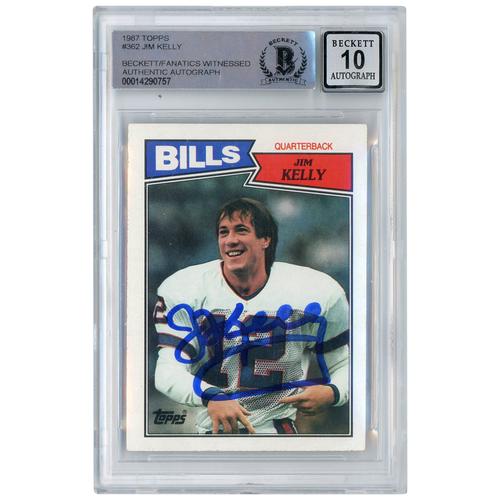 Jim Kelly, Buffalo Bills, signierte 1987 Topps #362 Beckett Fanatics, bezeugte authentifizierte 10 Rookie-Karte