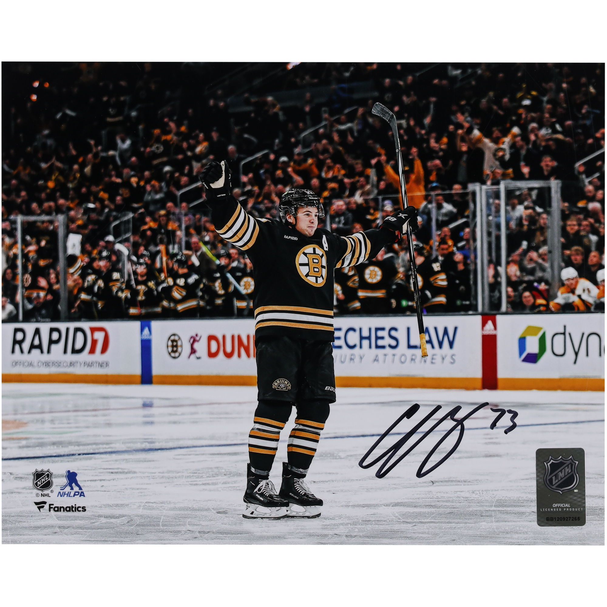 "Foto zum 100. Jubiläum, signiertes Trikot der Boston Bruins, 20,3 x 25,4 cm, schwarz, von Charlie McAvoy" Image