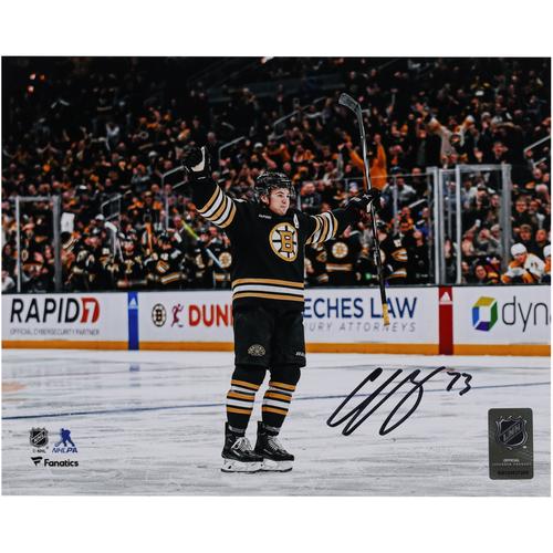 Foto zum 100. Jubiläum, signiertes Trikot der Boston Bruins, 20,3 x 25,4 cm, schwarz, von Charlie McAvoy