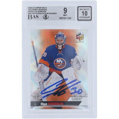 Ilya Sorokin, New York Islanders, signierte 2020-21 Upper Deck HoloGrFX #HG-9, Beckett Fanatics bezeugte authentifizierte 9/10 Rookie-Karte Image