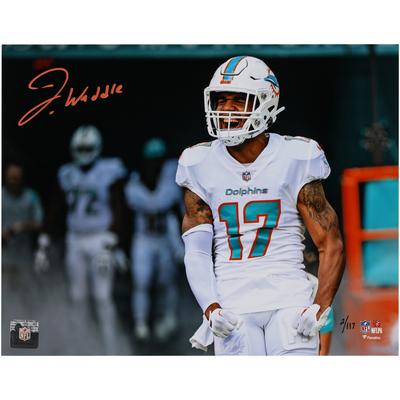 Jaylen Waddle, Miami Dolphins, signiertes 11 x 14 Zoll großes Foto mit Schreien vor dem Spiel, limitierte Auflage von 117 Stück Image