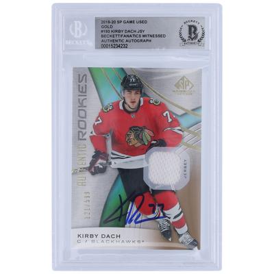 Kirby Dach Chicago Blackhawks signierte 2019-20 Upper Deck SP Spiel verwendet Gold authentische Rookies Relic #193 #/599 Beckett Fanatics bezeugt authentifizierte Rookie-Karte Image