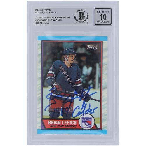 Brian Leetch New York Rangers signierte 1989-90 Topps #136 Beckett Fanatics bezeugte authentifizierte 10 Rookie-Karte mit 