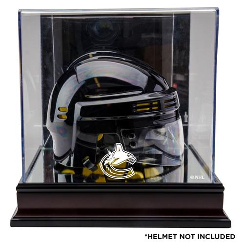 Miniatur-Vitrine für Helme aus Mahagoni mit Teamlogo der Vancouver Canucks