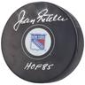 Jean Ratelle New York Rangers Autographed Team Hockey Puck with ""HOF 85"" Inscription