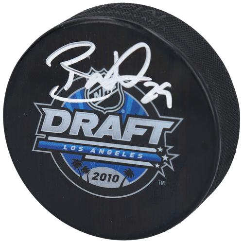 Brock Nelson, New York Islanders, signierter Hockeypuck mit NHL-Draft-Logo 2010