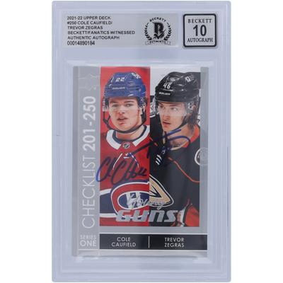 Cole Caufield Montreal Canadiens und Trevor Zegras Anaheim Ducks signiert 2021-22 Upper Deck Young Guns Checkliste Silber #250 Beckett Fanatics bezeugt authentifiziert 10 Rookie-Karte Image