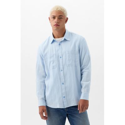 Gap Mens Blue Linen Blend Long Sleeve Shirt - Blue