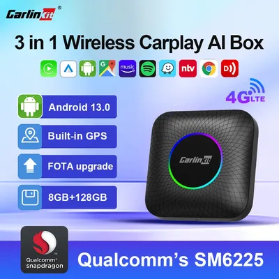 Carlinkit Android Auto Wireless Carplay Android 13 Ai Box QCM6225 8-Core Split Screen 128G Smart Tv Box für Netflix Youtube GPS