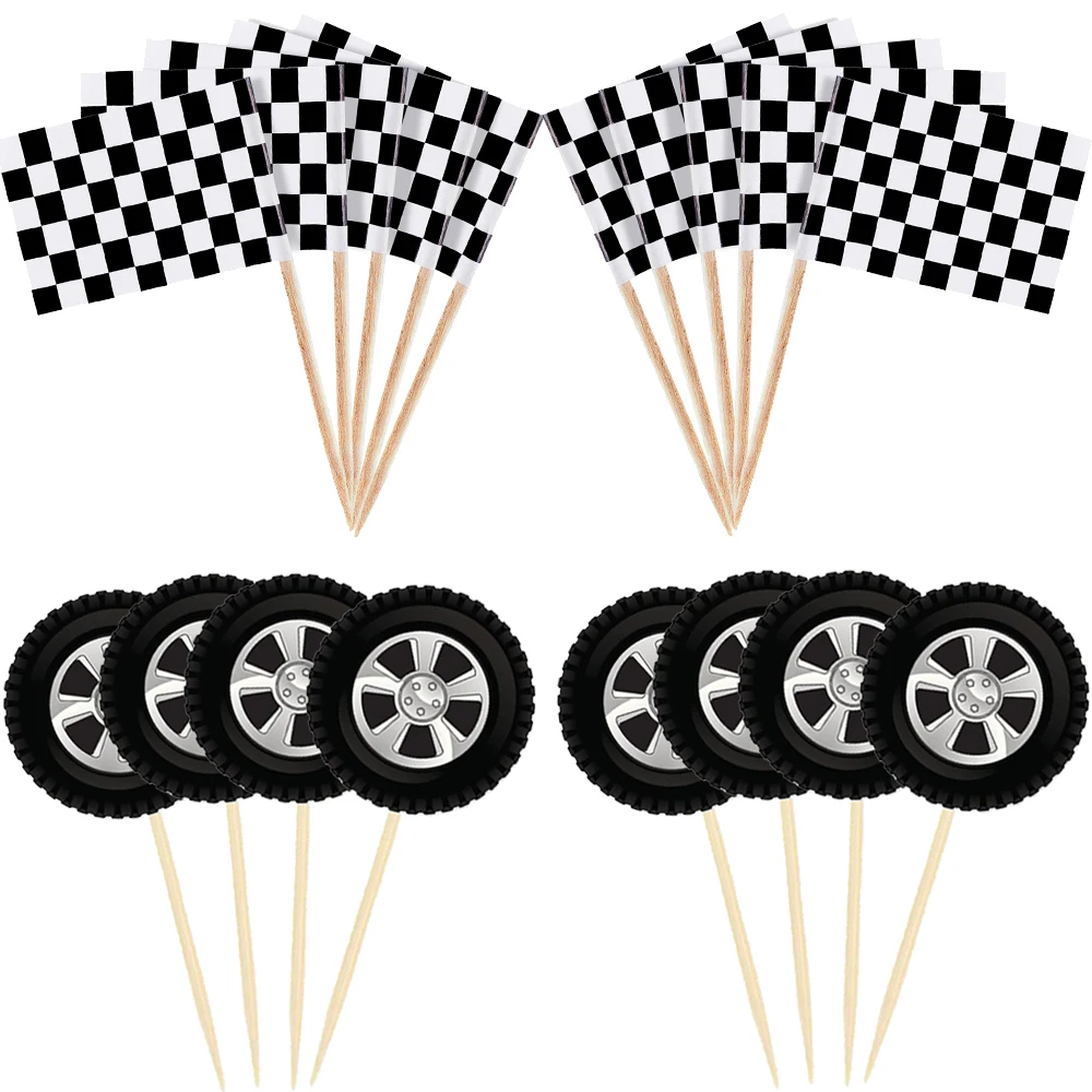 Rad Racing Auto Party Kuchen Dekor Reifen Cupcake Topper Mini Karierte Racing Flagge Cupcake Topper Racing Thema Party Supplies