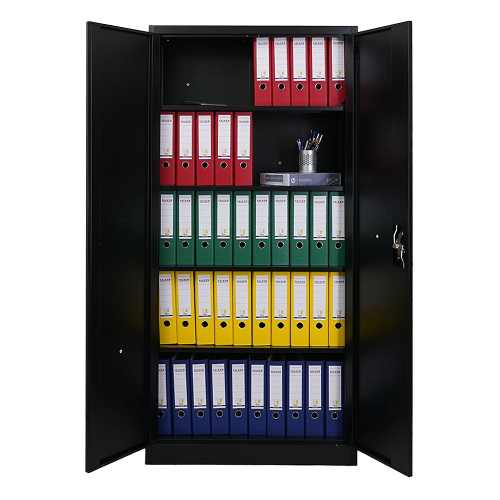 PROREGAL Flügeltürenschrank ELEPHANT fertig aufgebaut | HxBxT 185x90x40cm | 4 Fachböden | Schwarz | Metallschrank abschließbar Büroschrank Image